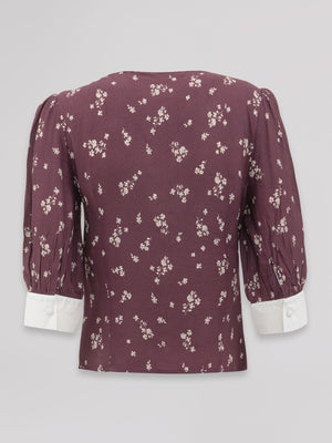 BLUSA CON MANICA A 3/4, POLSINI E COLLO IN POPELINE