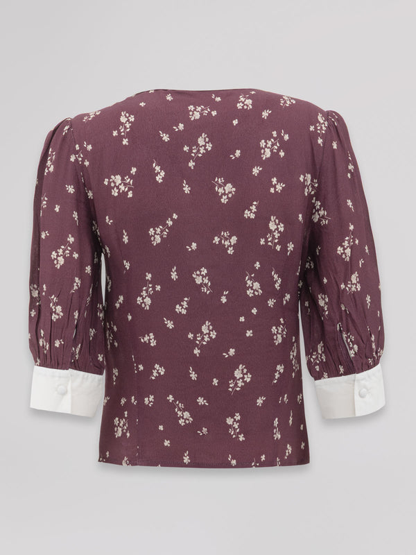 BLUSA CON MANICA A 3/4, POLSINI E COLLO IN POPELINE