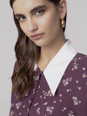 BLUSA CON MANICA A 3/4, POLSINI E COLLO IN POPELINE