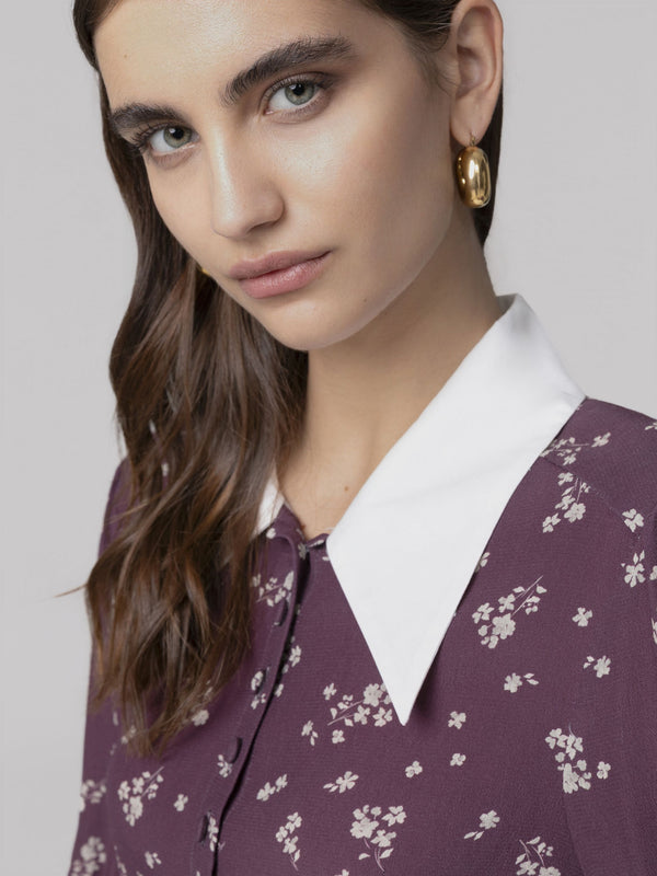 BLUSA CON MANICA A 3/4, POLSINI E COLLO IN POPELINE