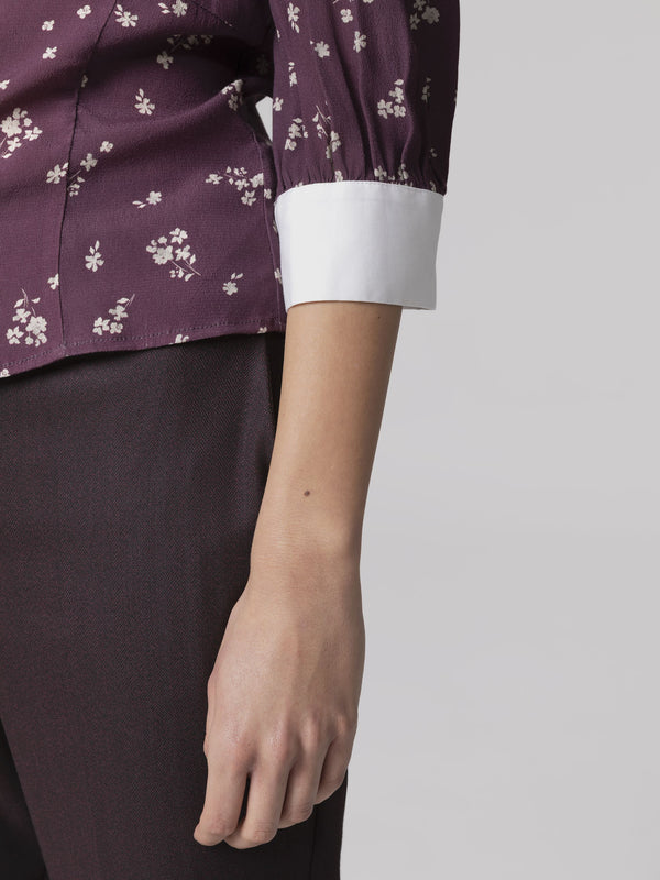 BLUSA CON MANICA A 3/4, POLSINI E COLLO IN POPELINE