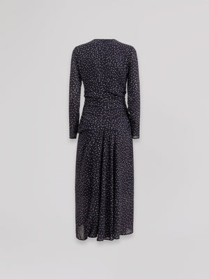 ABITO MIDI V-NECK CON ARRICCIATURE SU CORPO E MANICHE