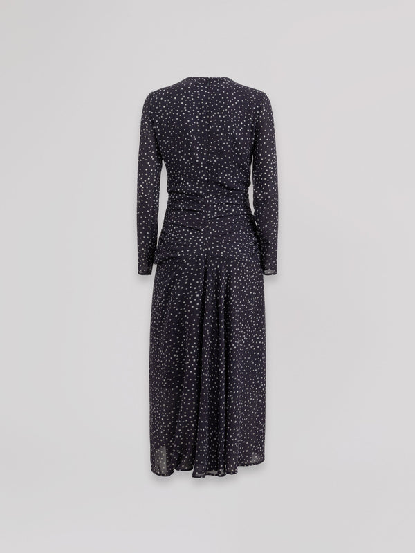 ABITO MIDI V-NECK CON ARRICCIATURE SU CORPO E MANICHE