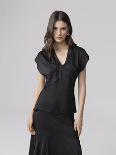 BLUSA SMANICATA V-NECK CON INSERTO IN PIZZO