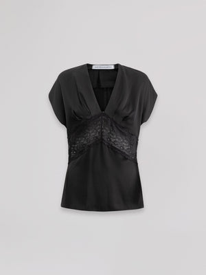 BLUSA SMANICATA V-NECK CON INSERTO IN PIZZO