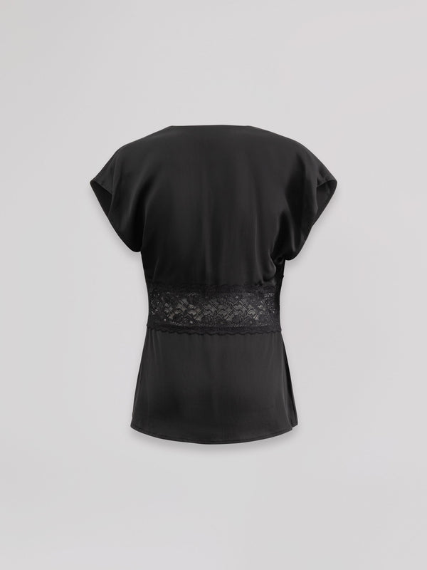 BLUSA SMANICATA V-NECK CON INSERTO IN PIZZO