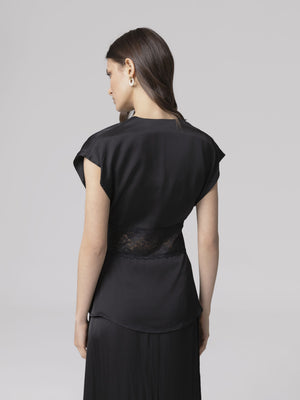 BLUSA SMANICATA V-NECK CON INSERTO IN PIZZO