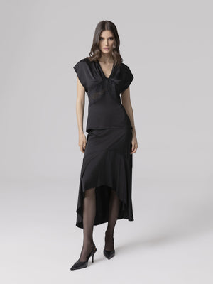 BLUSA SMANICATA V-NECK CON INSERTO IN PIZZO