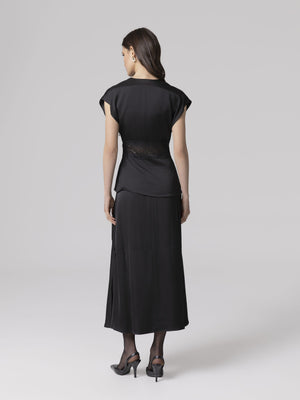 BLUSA SMANICATA V-NECK CON INSERTO IN PIZZO