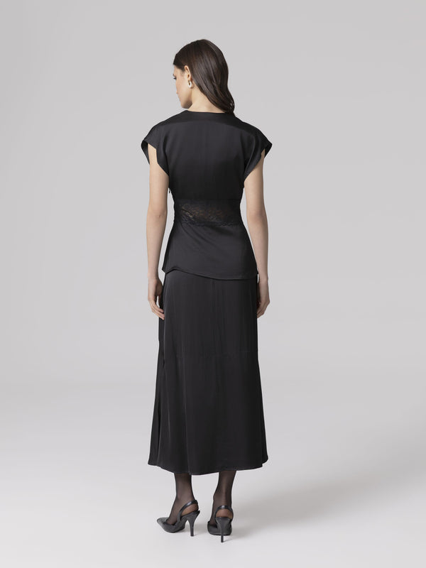 BLUSA SMANICATA V-NECK CON INSERTO IN PIZZO