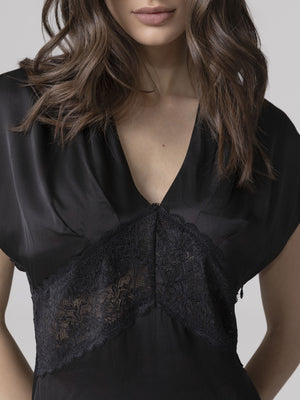 BLUSA SMANICATA V-NECK CON INSERTO IN PIZZO