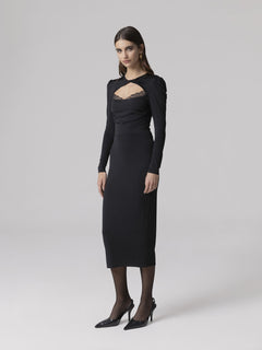 ABITO MIDI V-NECK CON ARRICCIATURA SU MANICHE E BUSTO