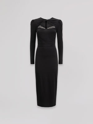 ABITO MIDI V-NECK CON ARRICCIATURA SU MANICHE E BUSTO