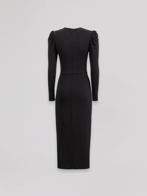 ABITO MIDI V-NECK CON ARRICCIATURA SU MANICHE E BUSTO