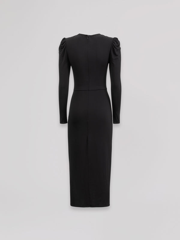 ABITO MIDI V-NECK CON ARRICCIATURA SU MANICHE E BUSTO