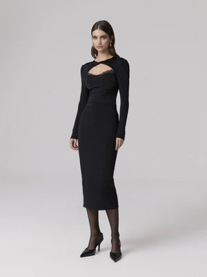 ABITO MIDI V-NECK CON ARRICCIATURA SU MANICHE E BUSTO