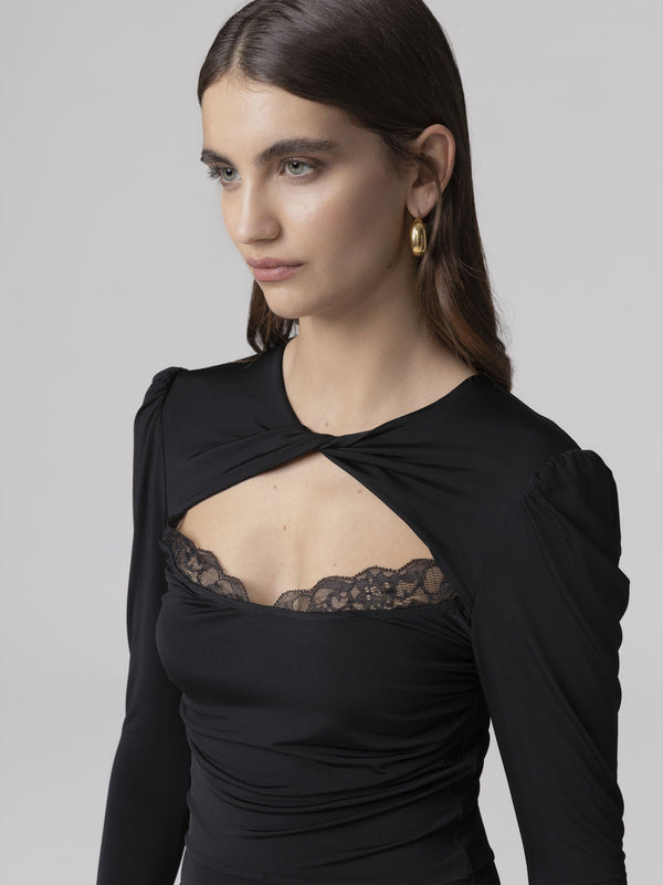 ABITO MIDI V-NECK CON ARRICCIATURA SU MANICHE E BUSTO