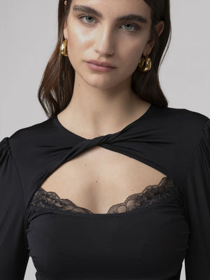 ABITO MIDI V-NECK CON ARRICCIATURA SU MANICHE E BUSTO