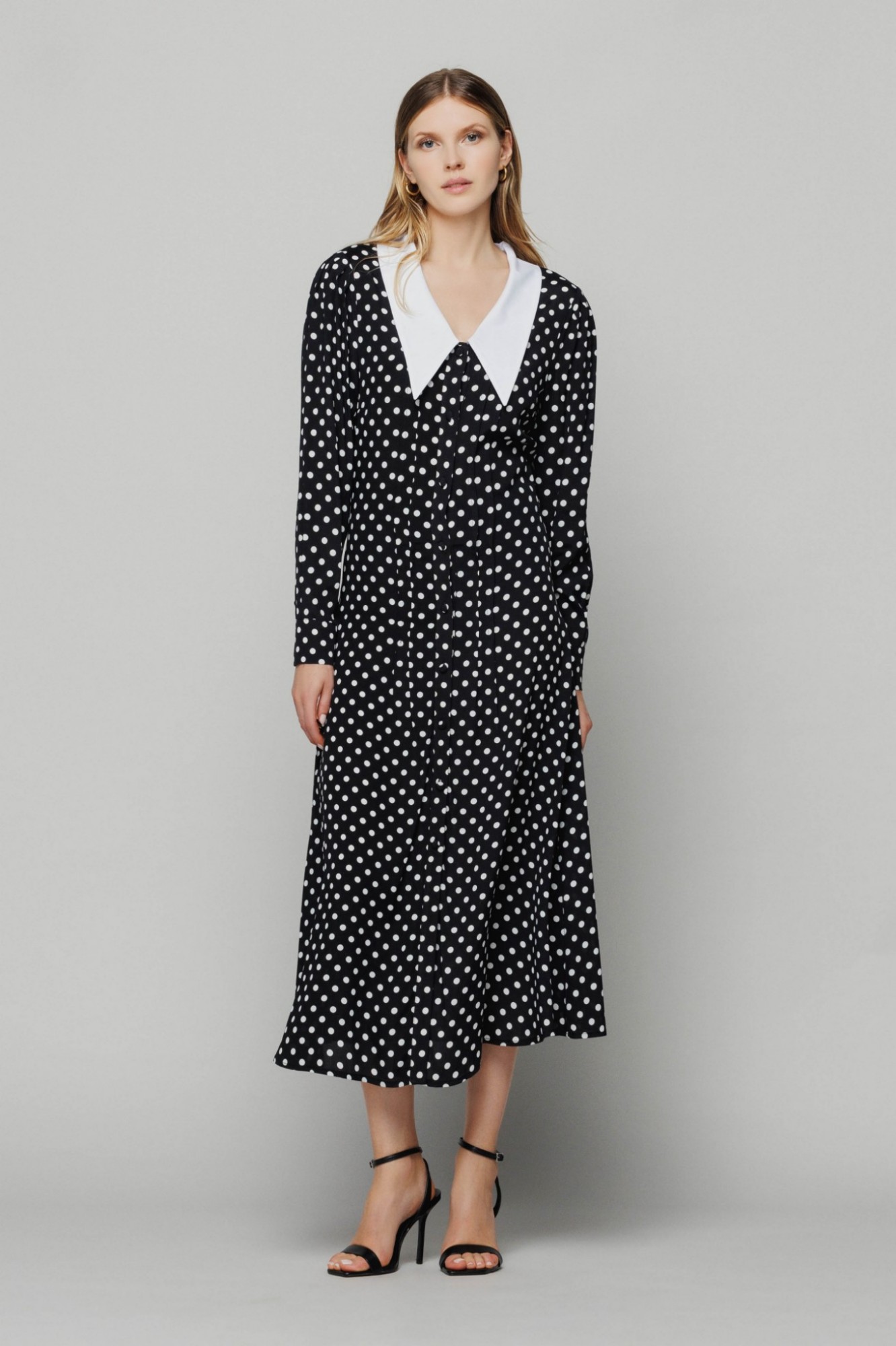 Sharon - abito chemisier in crepe midi con detttaglio collo • Pois noir